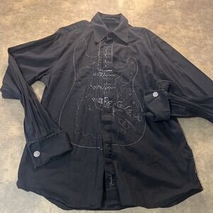 Fender Da Vinci Shirt Men's L Black LS Embroidered Guitar Button Up